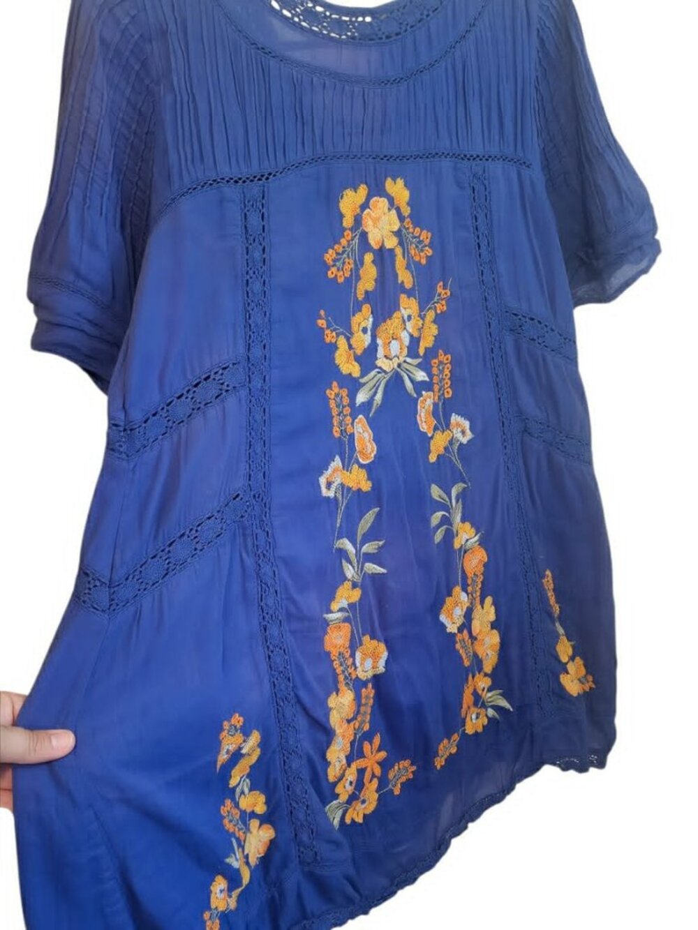 Blue Free People "Perfectly Victorian" Mini Dress Floral Embroidery Boho Size S - Picture 5 of 8